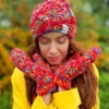 Rękawiczki handmade ze sznureczkiem ,,Czerwienie"
