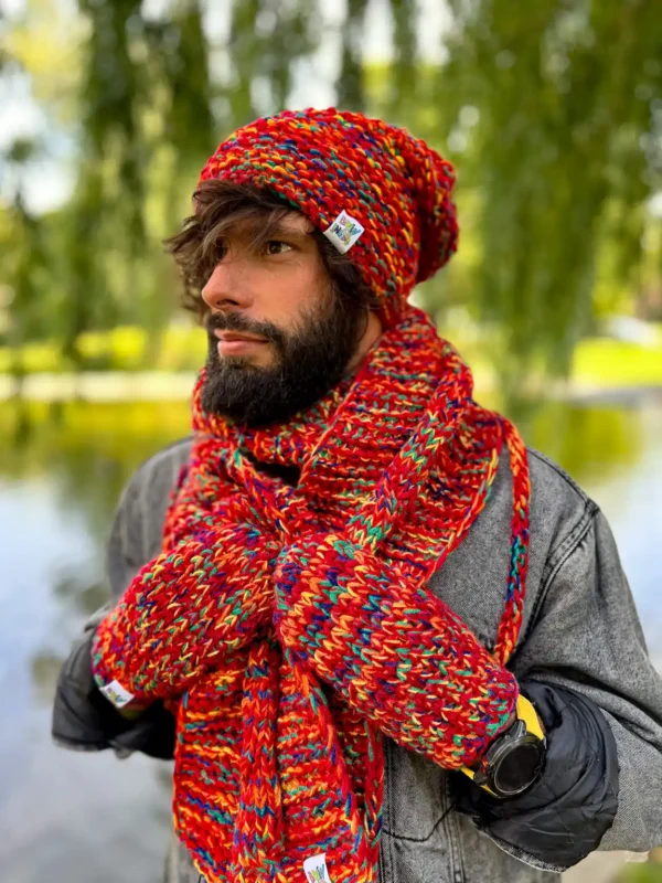 Męska czapka zimowa bez pompona NEVERLAND "Czerwienie"