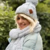 Czapka duży pompon EUFORIA "Wybielony szary"