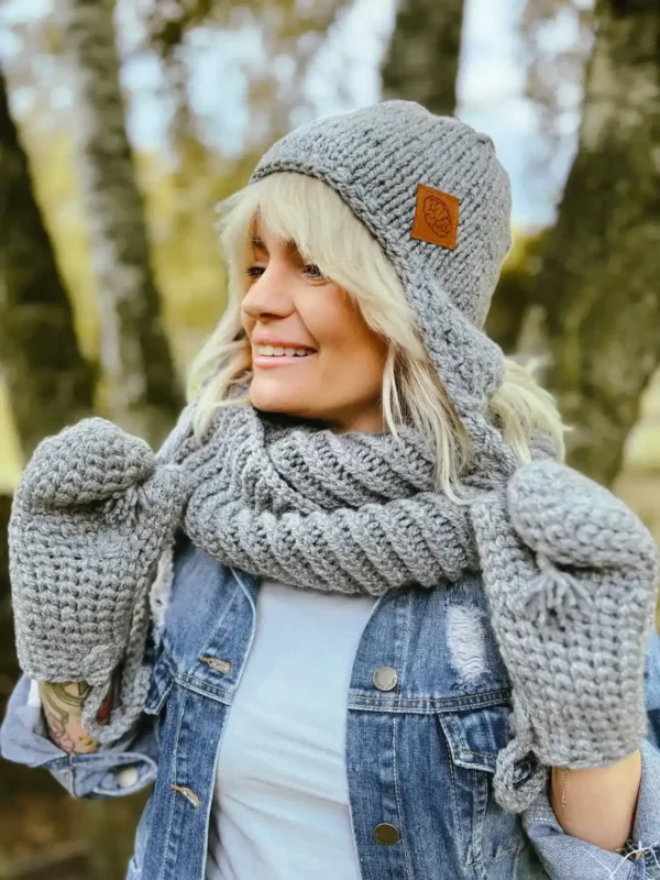 Rękawiczki handmade ze sznureczkiem ,,Szary"