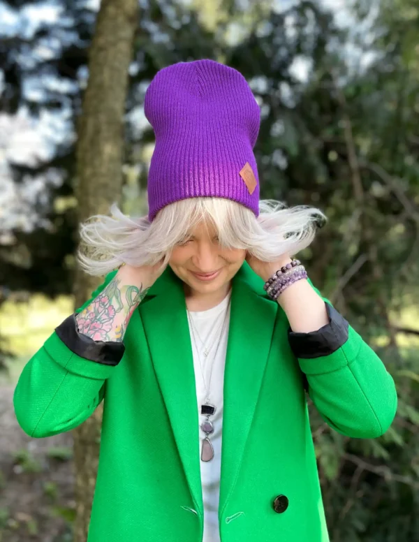 Czapka beanie logo ekoskórka "Fiolet"