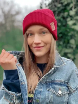 Czapka beanie logo ekoskórka "Czerwony"