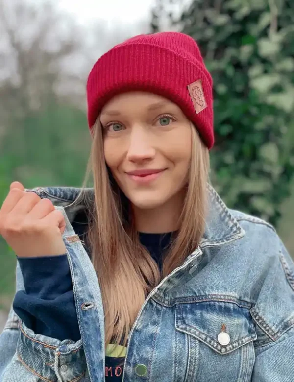 Czapka beanie logo ekoskórka "Czerwony"