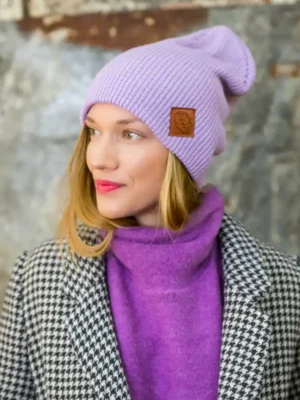 Czapka long logo ekoskórka "Jasny fiolet"