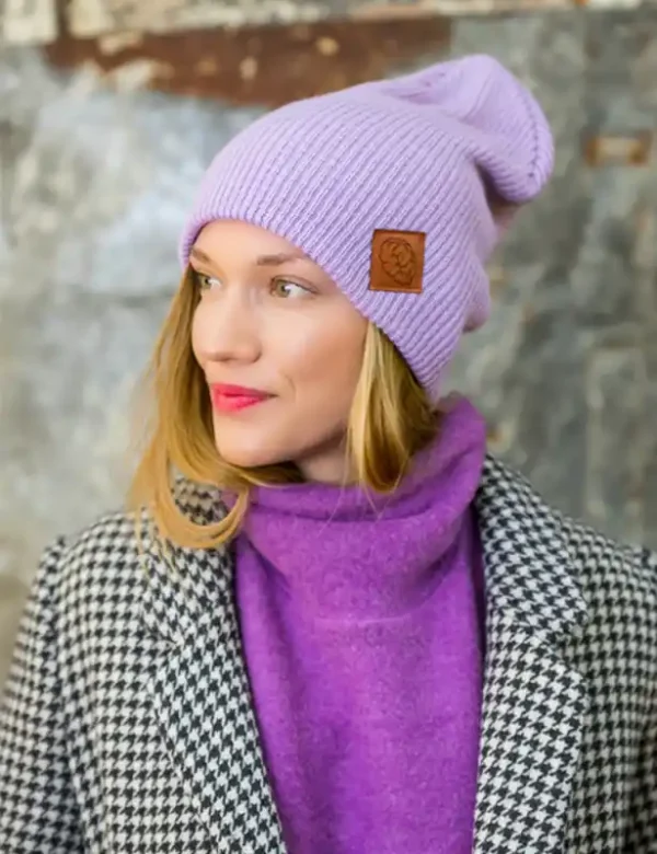 Czapka long logo ekoskórka "Jasny fiolet"