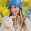 Czapka beanie logo ekoskórka "Brudny niebieski"