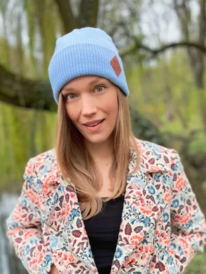 Czapka beanie logo ekoskórka "Jasny niebieski" Czapka beanie logo ekoskórka "Jasny niebieski"