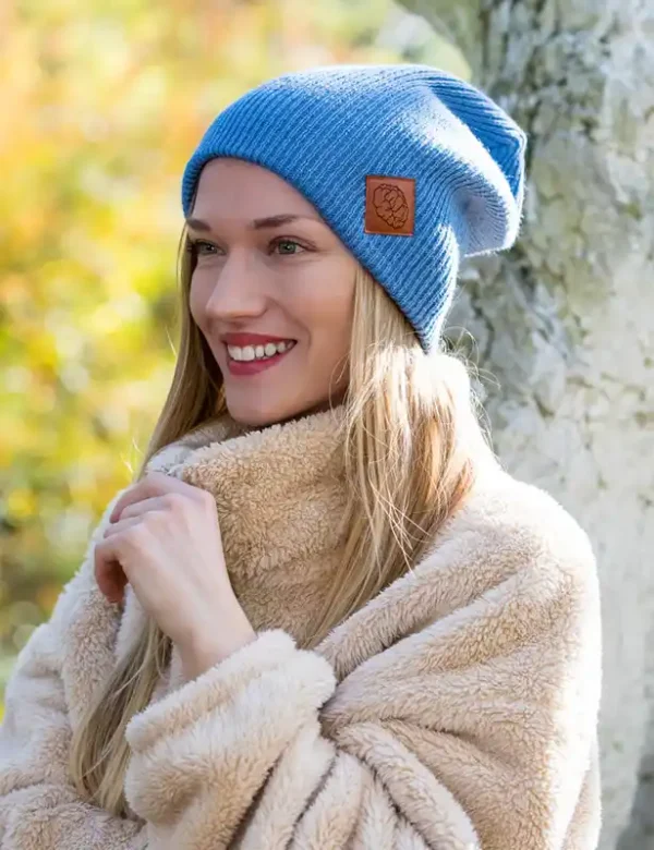 Czapka long logo ekoskórka "Brudny niebieski"