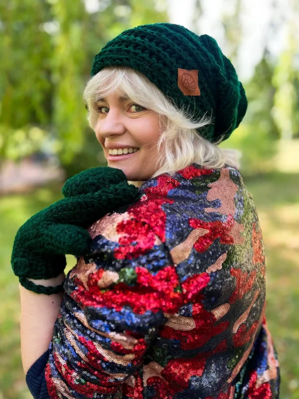 Rękawiczki handmade ze sznureczkiem ,,Ciemny zielony"