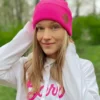 Czapka beanie logo ekoskórka "Neonowy różowy"