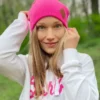 Czapka long logo ekoskórka "Neonowy różowy"