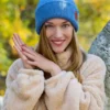 Czapka beanie logo ekoskórka "Brudny niebieski"