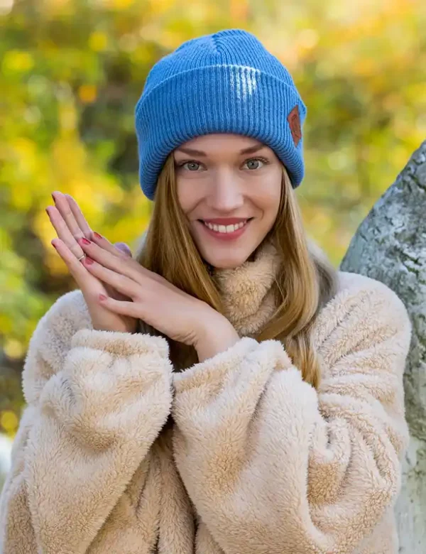 Czapka beanie logo ekoskórka "Brudny niebieski"