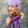 Czapka beanie logo ekoskórka "Jasny fiolet"