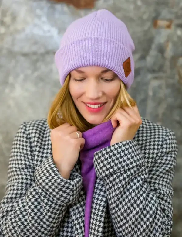 Czapka beanie logo ekoskórka "Jasny fiolet"