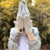 Rękawiczki handmade ze sznureczkiem ,,Jasny beż"
