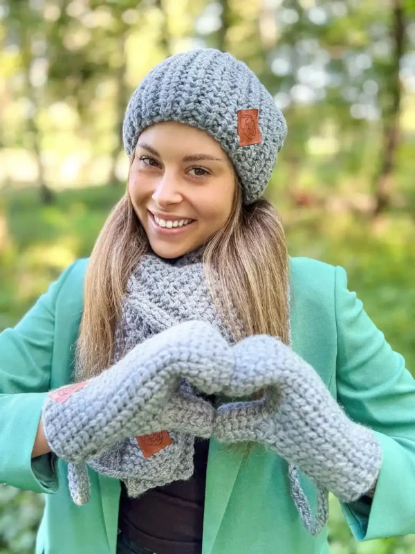 Rękawiczki handmade ze sznureczkiem ,,Szary"