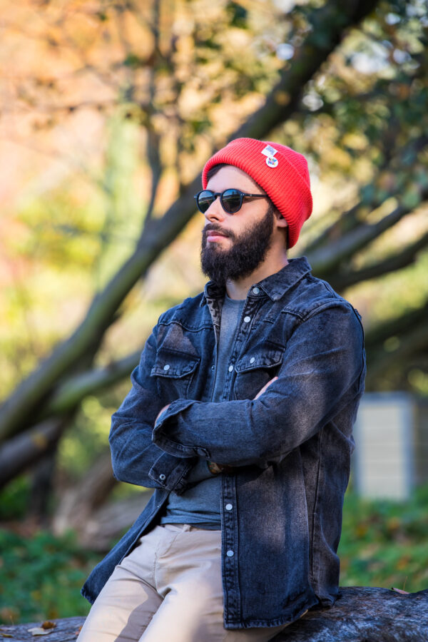 Męska czapka męska wywijana logo kolorowe "Neonowy pomarańczowy"