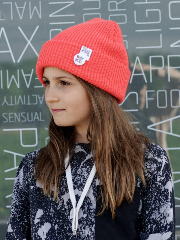 Czapka beanie dla dziecka logo kolorowe "Neonowy pomarańczowy"