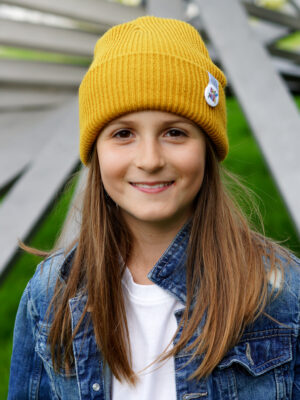 Czapka beanie dla dziecka logo kolorowe "Musztardowa"