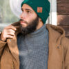 Męska czapka beanie logo ekoskórka "Zielony"