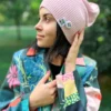 Czapka beanie z bawełny logo kolorowe "Jasny różowy"