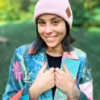Bawełniana czapka beanie logo ekoskórka "Jasny różowy"