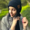 Bawełniana czapka beanie logo ekoskórka "Czarny"