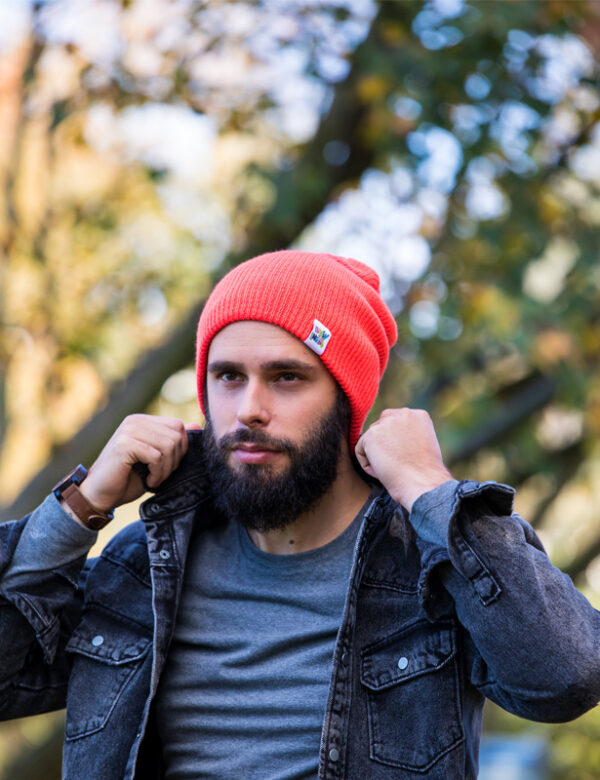 Męska czapka męska wywijana logo kolorowe "Neonowy pomarańczowy"