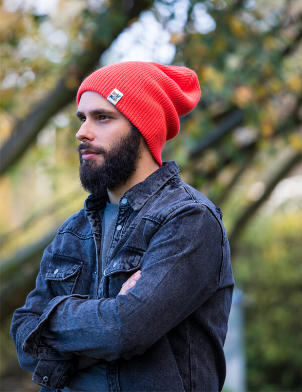 Męska czapka męska wywijana logo kolorowe "Neonowy pomarańczowy"