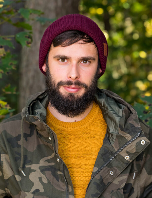 Męska czapka beanie logo ekoskórka "Bordo"