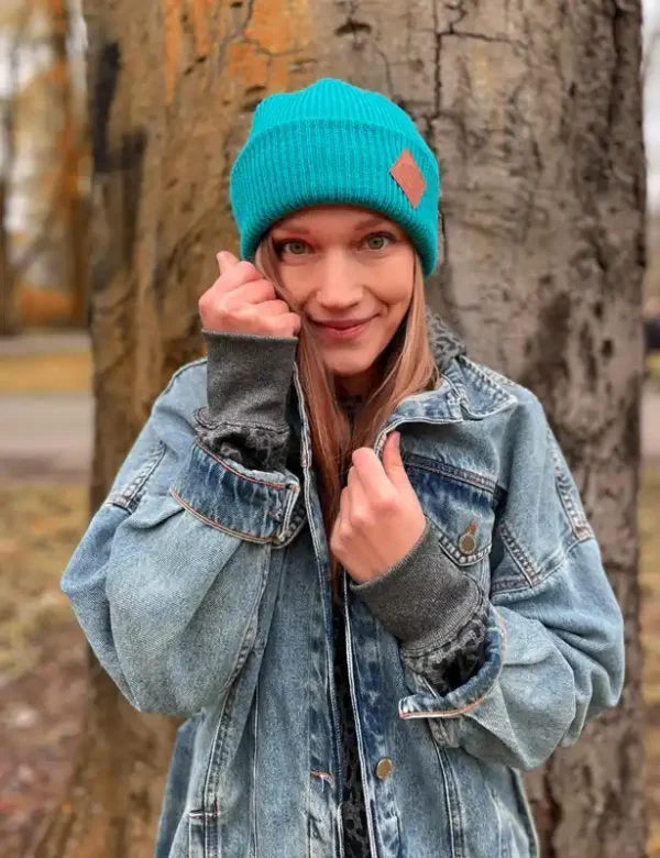 Czapka beanie logo ekoskórka "Turkus"