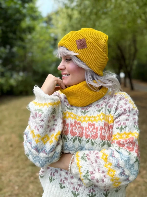 Czapka beanie logo ekoskórka "Miodowa"