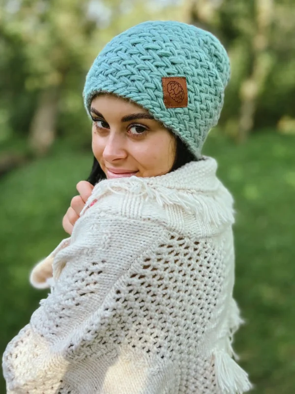 MERINO wełniana czapka zimowa EXPLORER ,,Jasny turkus"