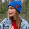 Czapka beanie logo ekoskórka "Niebieski"