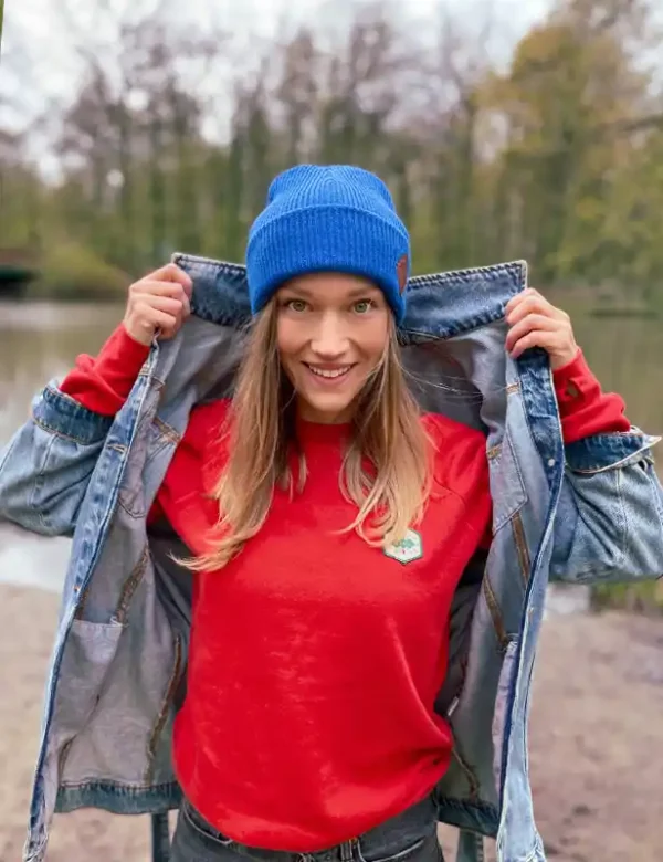 Czapka beanie logo ekoskórka "Niebieski"