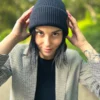 Bawełniana czapka beanie logo ekoskórka "Czarny"