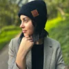 Bawełniana czapka beanie logo ekoskórka "Czarny"