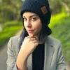Bawełniana czapka beanie logo ekoskórka "Czarny"
