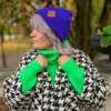 Czapka beanie logo ekoskórka "Neonowy fiolet"