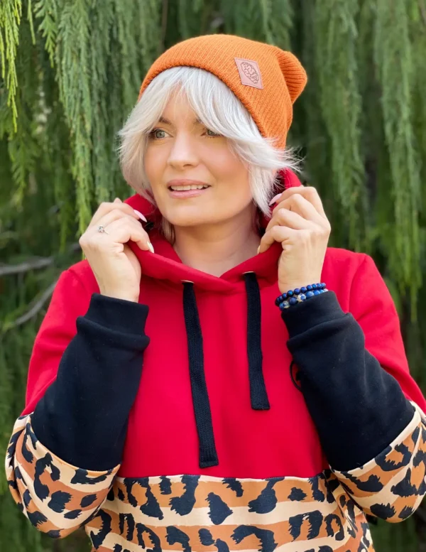 Czapka long logo ekoskórka "Miedziana"