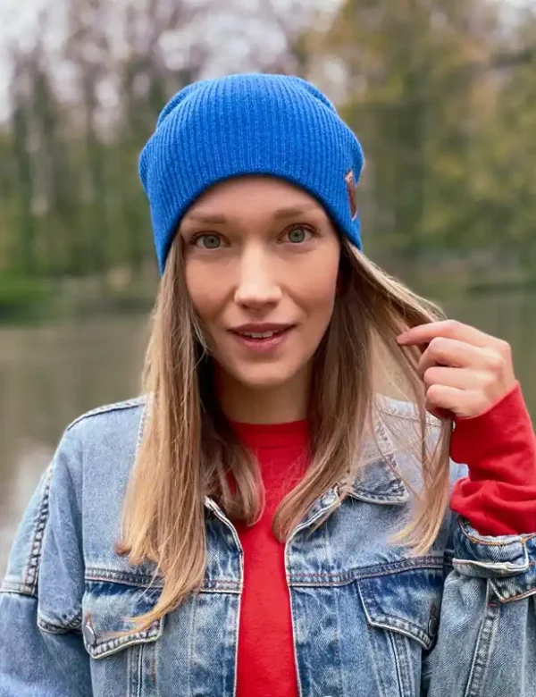 Czapka long logo ekoskórka "Niebieski"