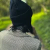 Bawełniana czapka beanie logo ekoskórka "Czarny"