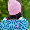 Bawełniana czapka beanie logo ekoskórka "Brudny róż"
