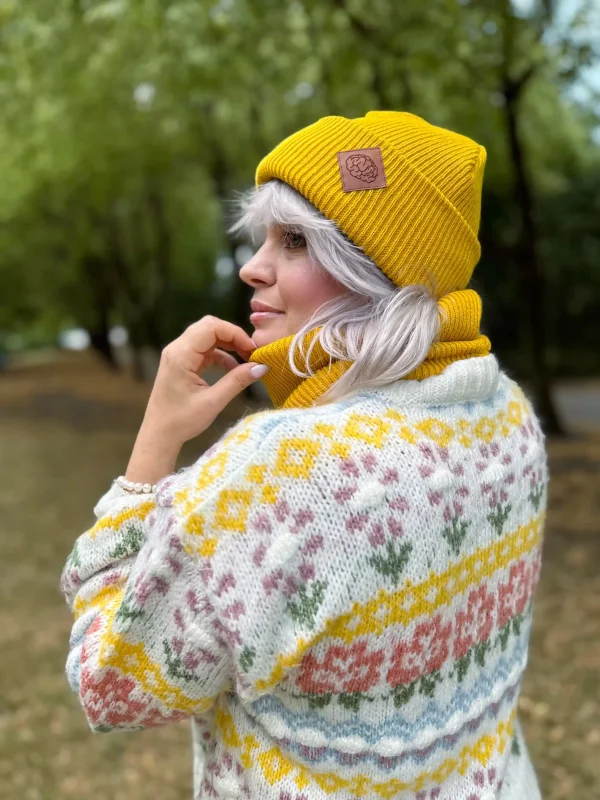 Czapka beanie logo ekoskórka "Miodowa"