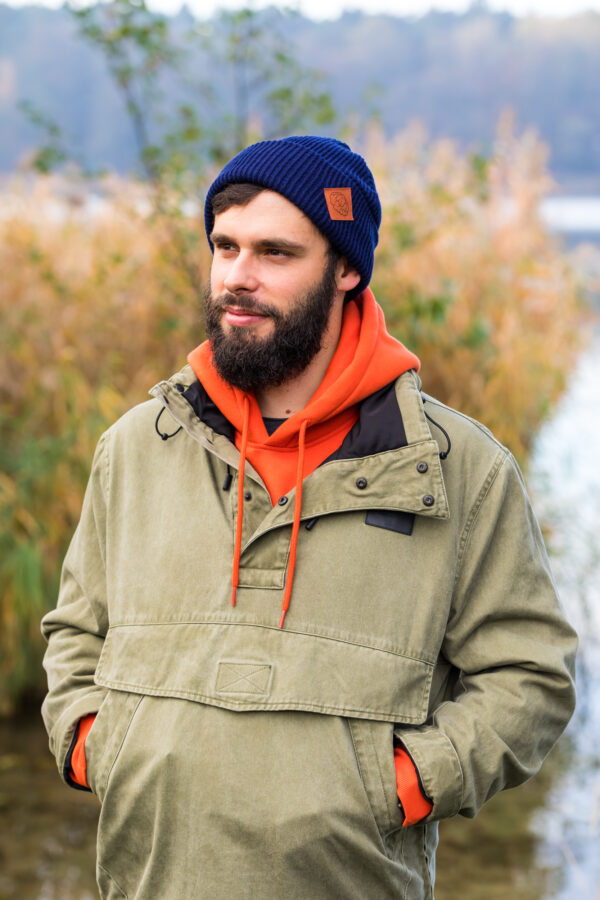 Męska czapka beanie logo ekoskórka "Granat"
