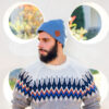 Męska czapka beanie logo ekoskórka "Brudny niebieski"