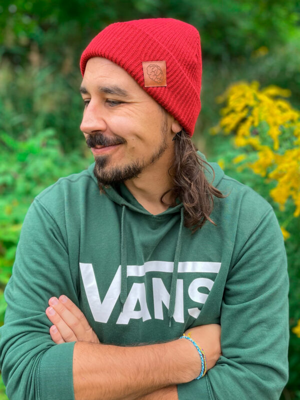 Męska czapka beanie logo ekoskórka "Czerwony"