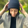 Bawełniana czapka beanie logo ekoskórka "Czarny"