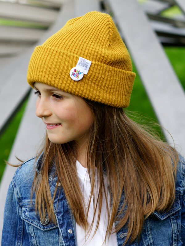 Czapka beanie dla dziecka logo kolorowe "Musztardowa"